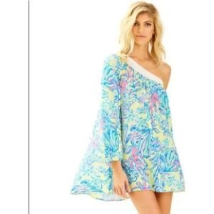 Lilly Pulitzer Women's Shealyn Off Shoulder Pink Green Summer Swim Cover Up XS